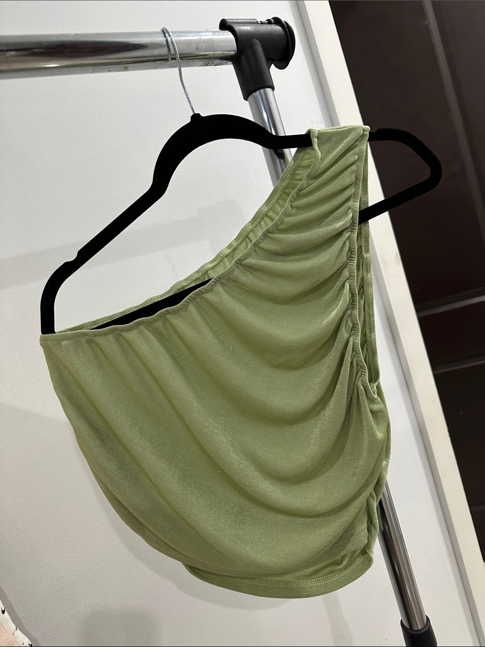 SHEIN One-Shoulder Ruched Light Green Dress